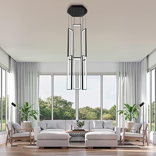 Adjustable Black Modern Chandelier with 6 Rings