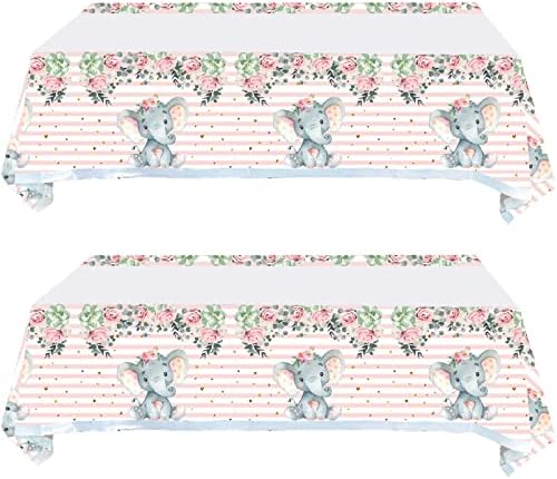 2 Pcs Pink Elephant Baby Shower Table Cover