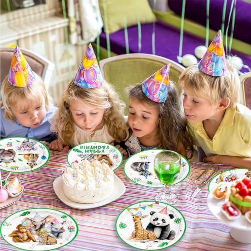VDESFUEBY 60 Pcs Jungle Animals Party Plates