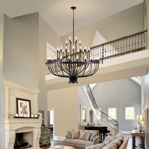 48 Light Black Chandelier 3 Tier for High Ceilings
