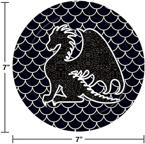 24 Pcs 7 Inch Black Dragon Party Plates