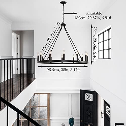 Farmhouse 12 Light Wagon Wheel Chandelier with Adjustable Chain