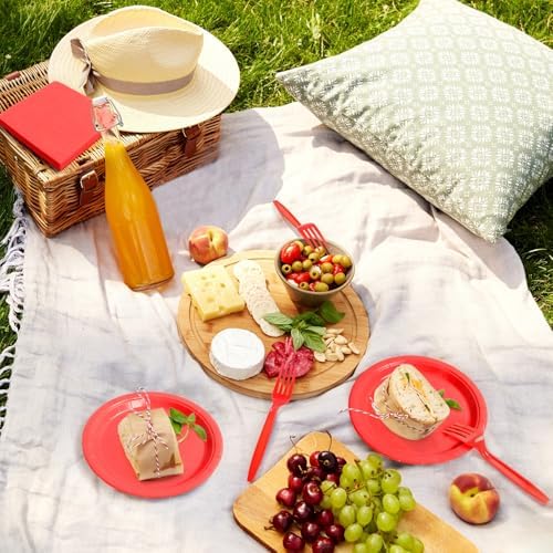 96 Pcs Red Paper Plates and Napkins Set for Parties