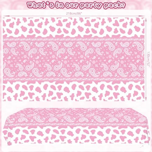 4 Piece Pink Cowgirl Tablecloths - 51 x 86 Inch