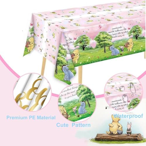 12PCS Pink Winnie Bear Tablecloth Baby Shower Decor