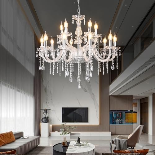 MALOSA 15 Light Crystal Chandelier for High Ceilings