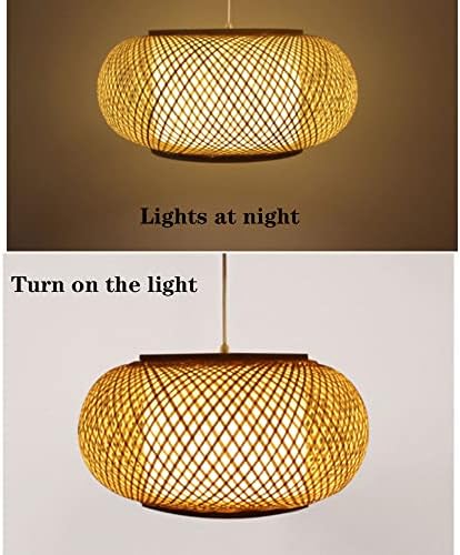 Bamboo Weave Chandelier with Fabric Lampshade