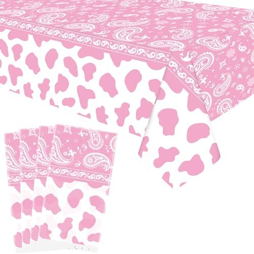 4 Piece Pink Cowgirl Tablecloths - 51 x 86 Inch