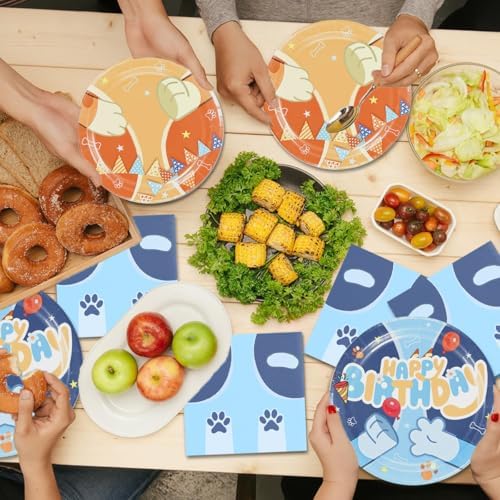 40 Pcs Cartoon Blue Dog Party Tableware Set with Plates Napkins