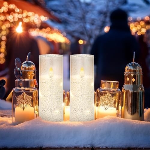 Snow Themed Flameless LED Candles with Remote Control and Timer