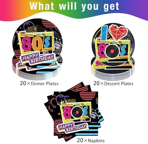 80s Themed 60pcs Paper Plates Napkins Party Set