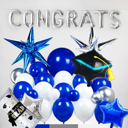 Royal Blue Graduation Balloon Garland Arch Kit with Foil Caps and Diplomas