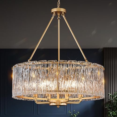 Gold Drum Chandelier 244 8-Light Crystal Ceiling Light