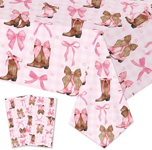 Umoni Coquette Bow Cowgirl Tablecloth 2PCS Western Birthday Party Decor