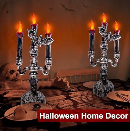 TURNMEON 2 Pack LED Halloween Candles with Bat Decor