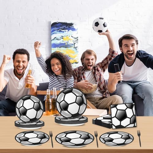 Qyeahkj Soccer Themed Plates Napkins Party Supplies