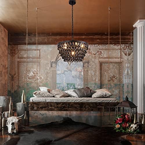 Wellmet Black Crystal Chandelier 6 Light