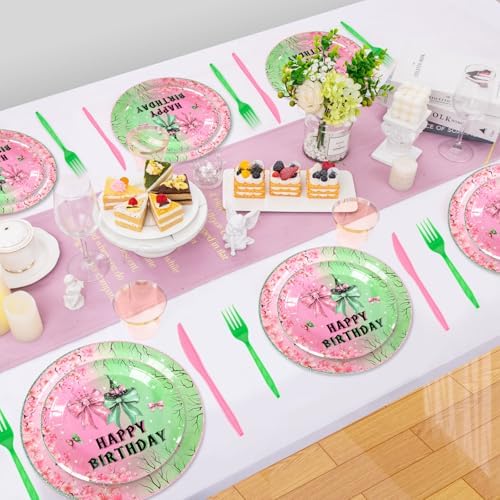 Pink and Green Party Tableware Set for 24 Guests