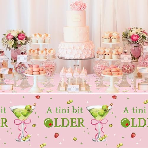 Pink Green Martini Themed Tablecloths 3Pcs