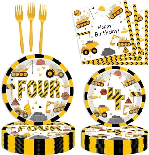 Construction 4th Birthday Party Plates Dump Truck