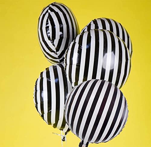 10 Pcs Black and White Striped Aluminum Balloons for Parties