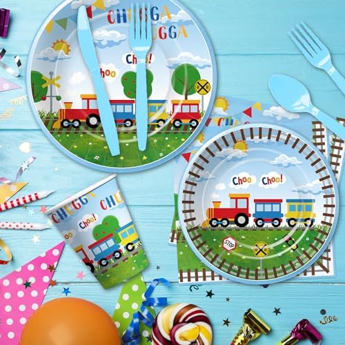 Train Birthday Plates Napkins Party Supplies 24pcs Set