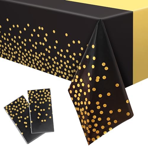 GREATRIL Black Gold Table Covers 54 x 108 2 Packs