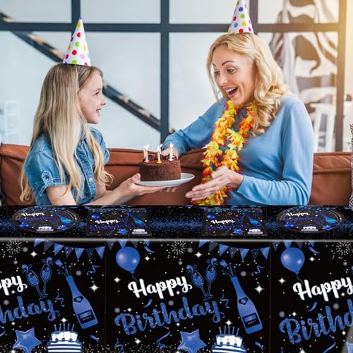 41PCS Navy Blue Black Birthday Decorations Set Plates Napkins Tablecloth