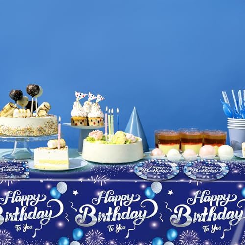 41 Piece Birthday Decor Set with Blue Tableware