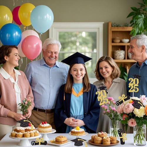 ALISSAR 18-Pack Double Sided Graduation Centerpiece Sticks - Class of 2025 Gold