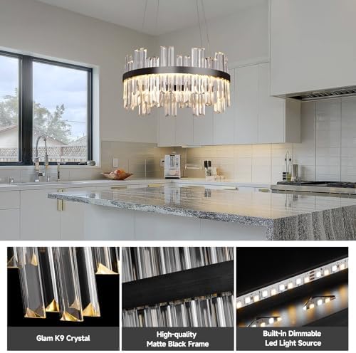 Modern 3 Color Dimmable Chandelier with Crystal Design