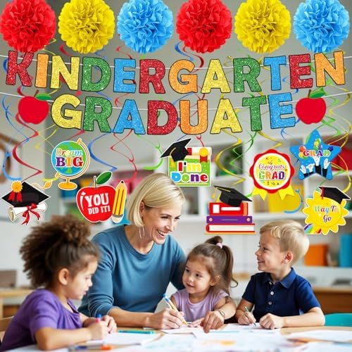 Kindergarten Graduation Party Decorations 2025 Banner Hanging Swirl Set