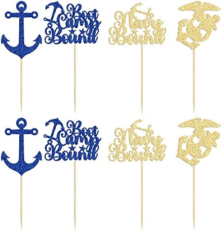 24Pcs Military Themed Cupcake Toppers with Glitter and Navy Design