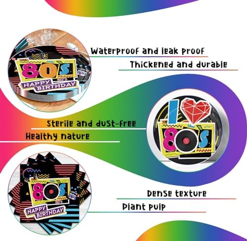 80s Themed 60pcs Paper Plates Napkins Party Set