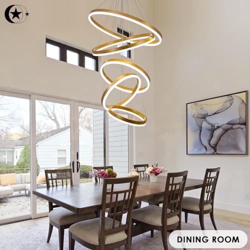 5-Rings Modern LED Chandelier Gold Dimmable with Remote Control
