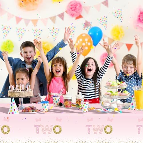 3pcs Pink Birthday Tablecloth for Girls 54x108 Inches