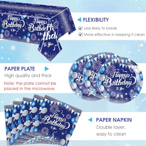 41 Piece Birthday Decor Set with Blue Tableware