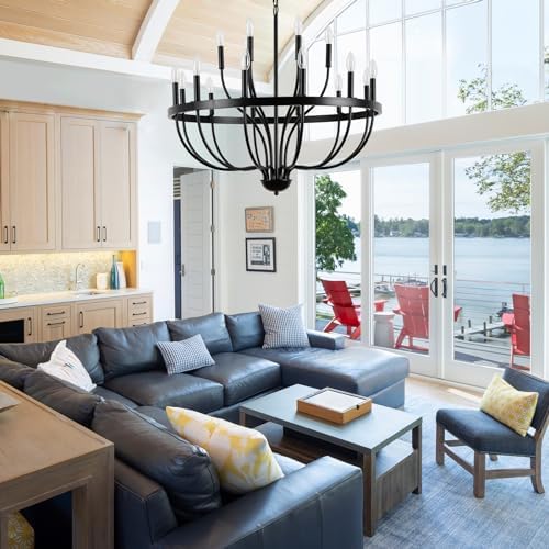 Black 18-Light Industrial Chandelier with Adjustable Height