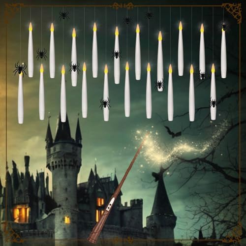 Floating Candles with Magic Wand Remote and Realistic Halloween Plastic Spiders