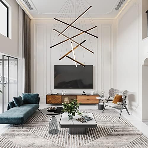 JAYMP Modern Dimmable Pendant Light Chandelier for High Ceilings Black 7-Lights
