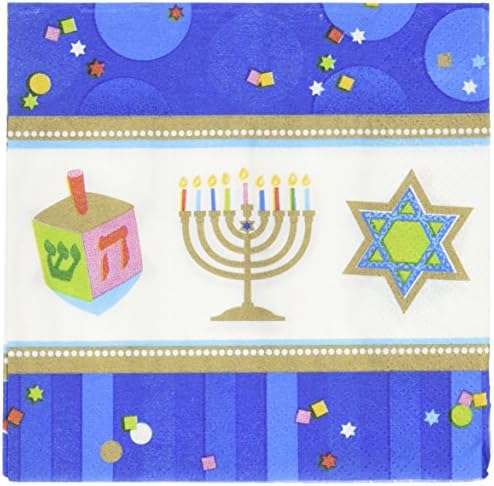 Joyous Menorah Celebration Beverage Napkins 36-Piece Blue White