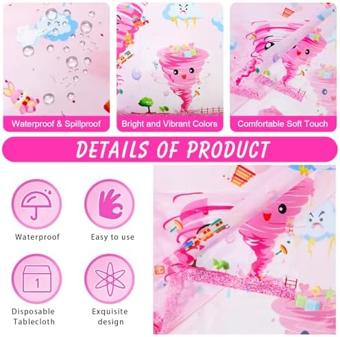 PHOGARY 2 PCS Tornado Birthday Tablecloths for Girl