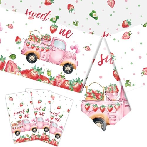 PHOGARY 3 Pack Strawberry Tablecloth Set for Birthday Parties