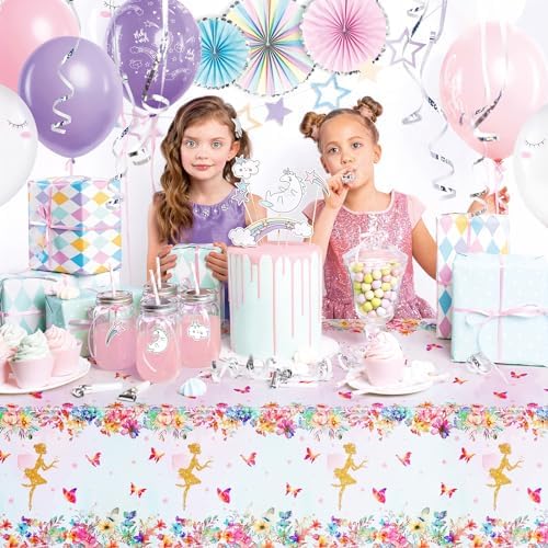 PHOGARY Fairy Table Cloth 3 Pcs Disposable Pink
