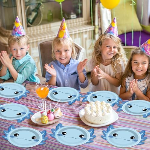 60Pcs Blue Axolotl Shaped Party Plates for Kids Birthday Baby Shower