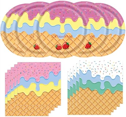 40Pcs Ice Cream Napkins and Plates Party Set