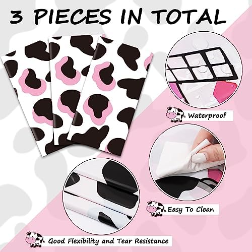 Whaline 3 Pcs Pink Cow Print Tablecloth Waterproof Disposable Party Cover