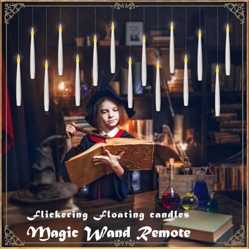 Floating Candles with Magic Wand Remote and Realistic Halloween Plastic Spiders