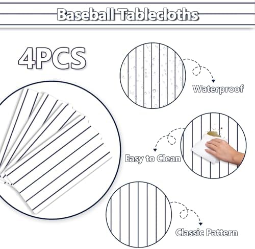4 Pack Plastic Baseball Tablecloths 51x86 Inches