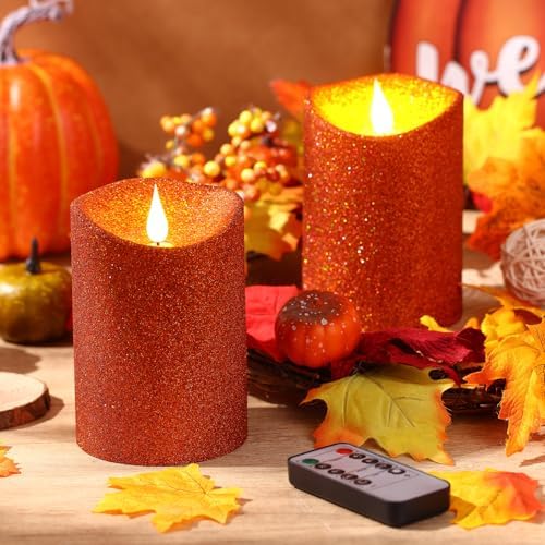 Retisee 2 Pcs Glitter Flameless Candles with Remote